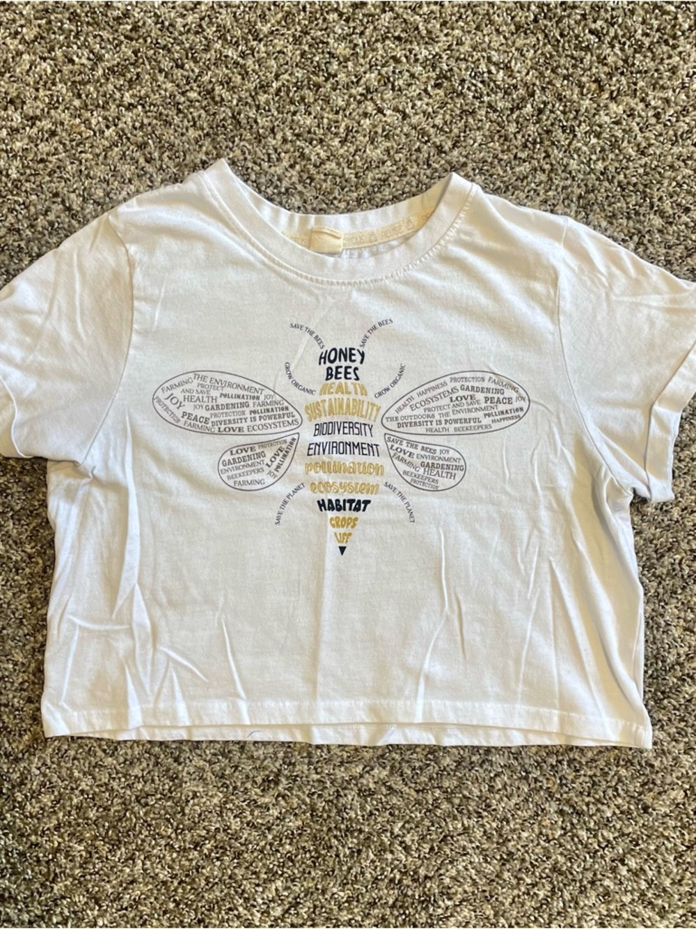 Recycled Threads White Bee Graphic Crop Top Size M